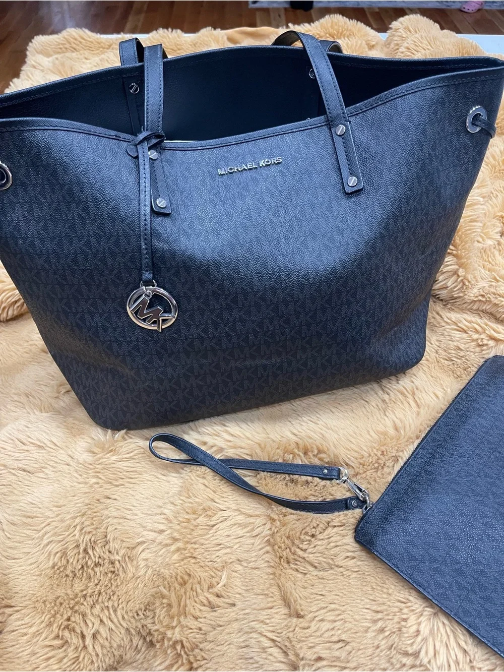 Michael Kors Black MK Monogram Tote with Wristlet